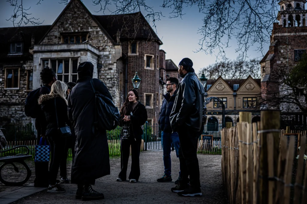Outside St Bartholomew's Church on a London Ghost Tour